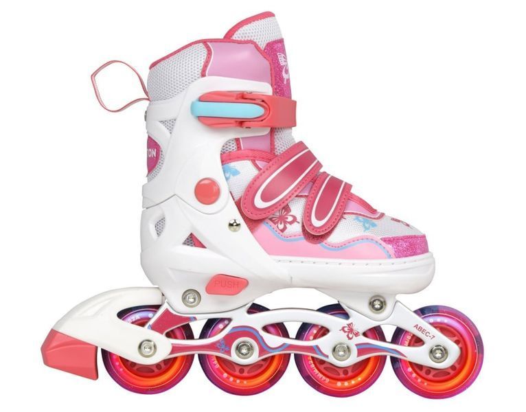 Дитячі ролики Inline T-REX розсувні 30&ndash;33 рожеві, алюмінієва рама, колеса PU 82A, підшипники ABEC-7, м&rsquo;який черевик Mar941 фото