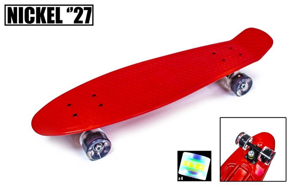 Скейт Penny Board Nickel 27 Червоний колір для підлітків та дорослих колеса з поліуретану світяться під час катання 39956868 фото