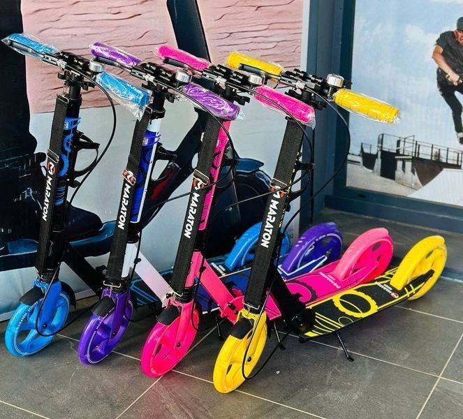 Самокат Rider Light Wheel Синій ,складаний зі колесами що світяться 200 мм, амортизатор, ручне і ножне гальмо до 100 кг Mar1129 фото