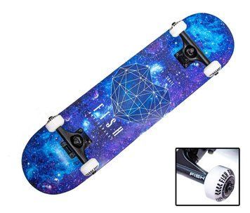 Скейтборд дерев'яний "FISH" із візерунком Skateboard "Heart Blue" алюмінієва підвіска колеса-поліуретан навантаження до 90 кг 657952259 фото